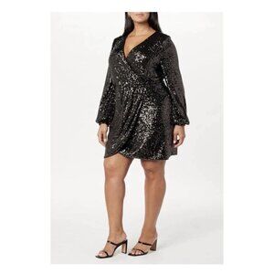 The Drop Women's Helena Sequin Wrap Dress Brown Bronze NWTS Medium Short E1